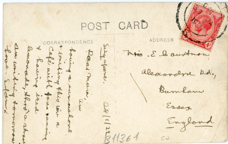 Singapore Kling Boy 1922 photocard to Burnham - Image 2