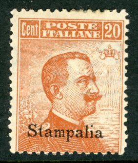 1912 Dodecanese Italian Occ STAMPALIA 20c watermark *