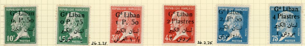 1924-25 Lebanon French Mandate Pasteur set *