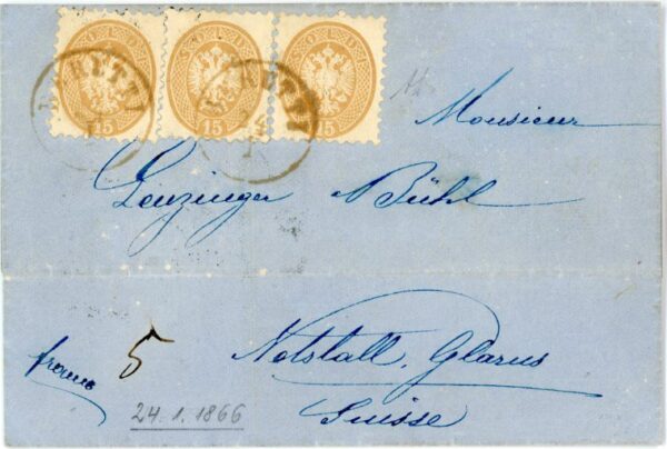 1866 Austria Levant Beirut Lombardy Venetia to Switzerland
