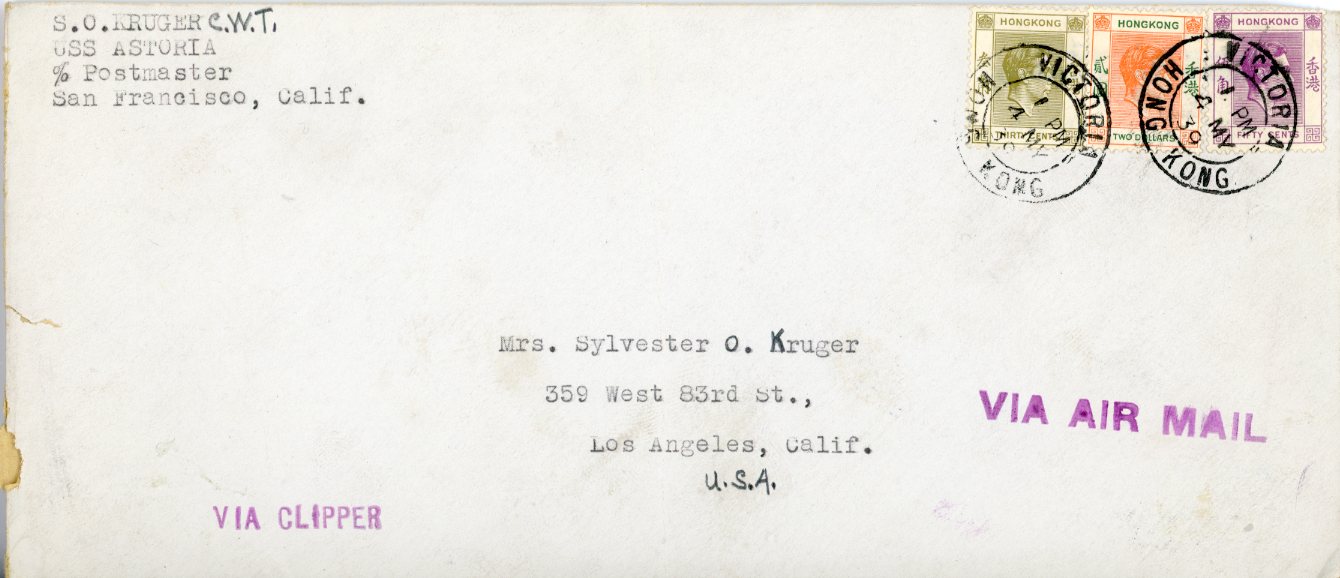 1939 Hong Kong $2 Airmail via Clipper to USA