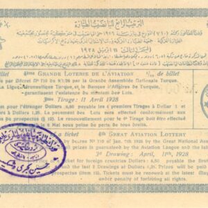 Turkey 1928 Aviation Lottery 150pi Ticket