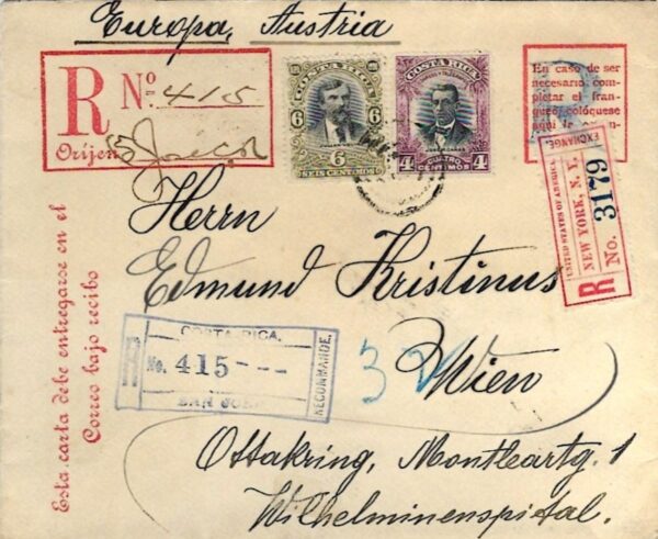 1904 Costa Rica 20c Registered Stationery to Vienna