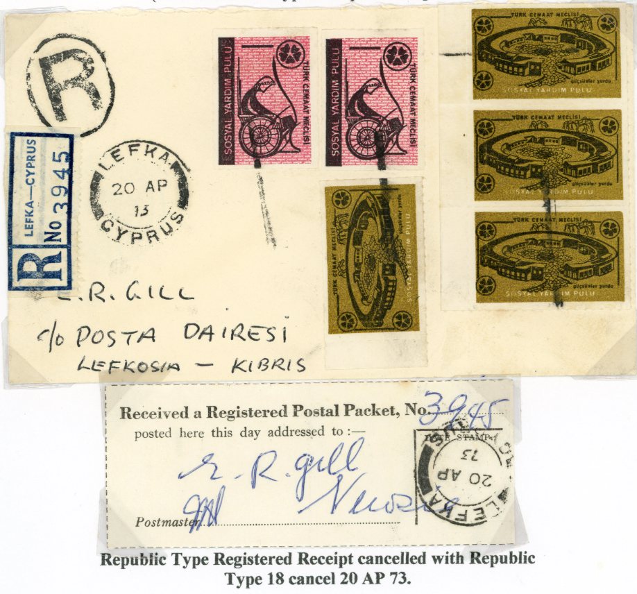 1973 Turkish Cyprus Lefke Registered Social Aid to Larnaca