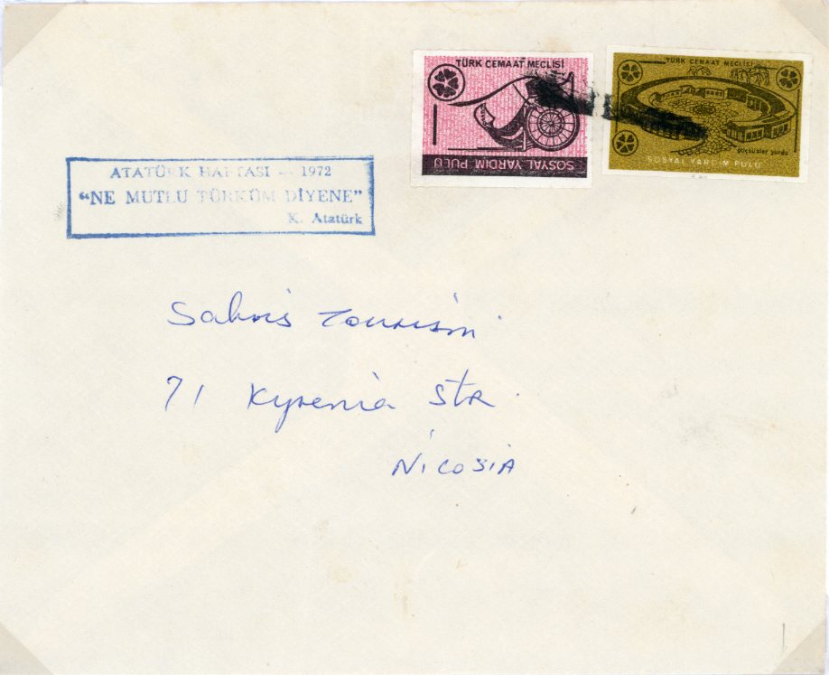 1972 Turkish Cyprus Nicosia Atatürk Slogan Social Aid Cover