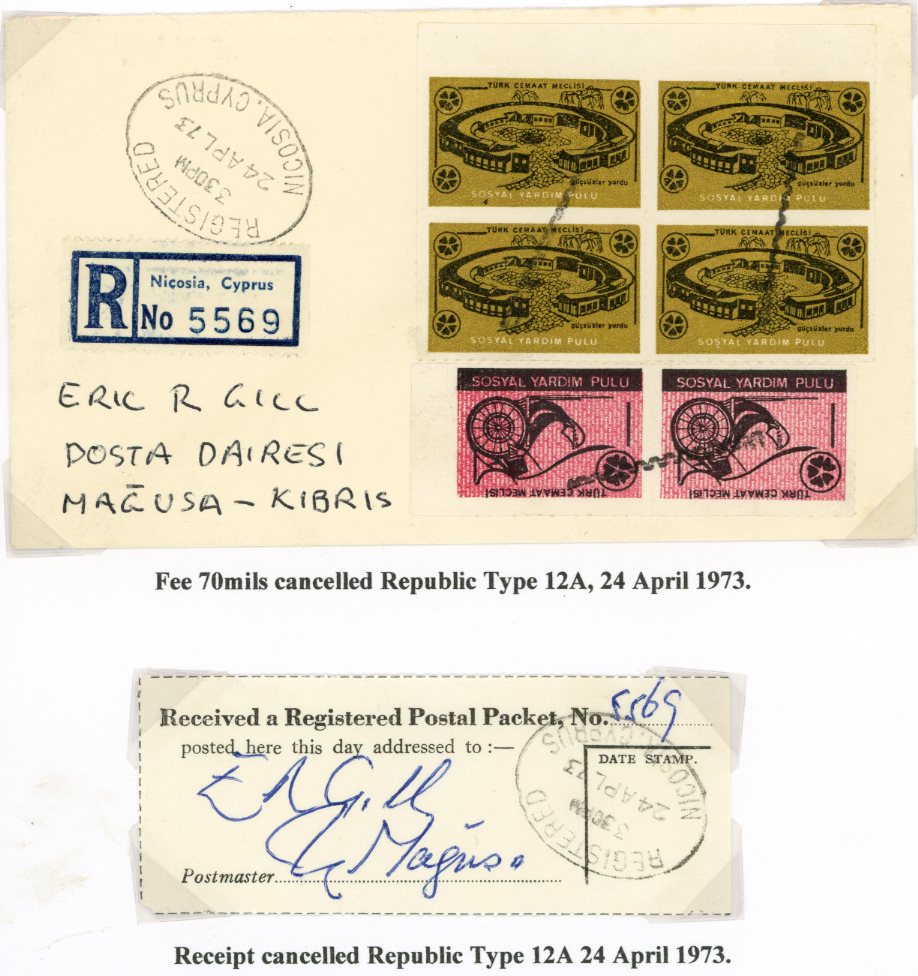 1973 Turkish Cyprus Nicosia Registered Social Aid to Magusa