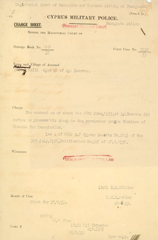 1933 Cyprus Ag Iakovos Military Police Martial Law 3 pages