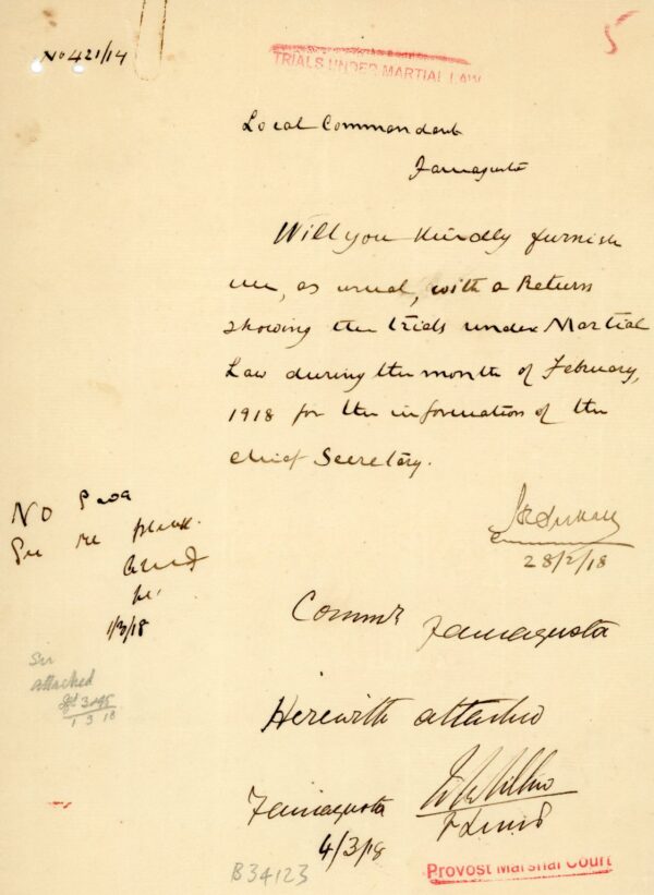 1918 Cyprus Famagusta Martial Law and Provost Marshal