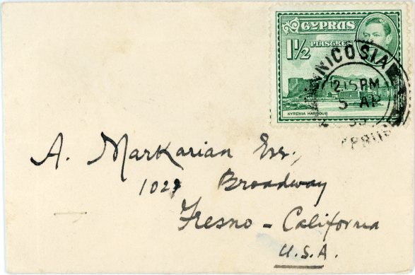 1955 Cyprus Nicosia Greetings Cover to USA