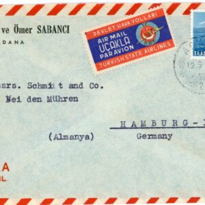 1952 Turkey Adana Airmail Sabanci cover to Hamburg