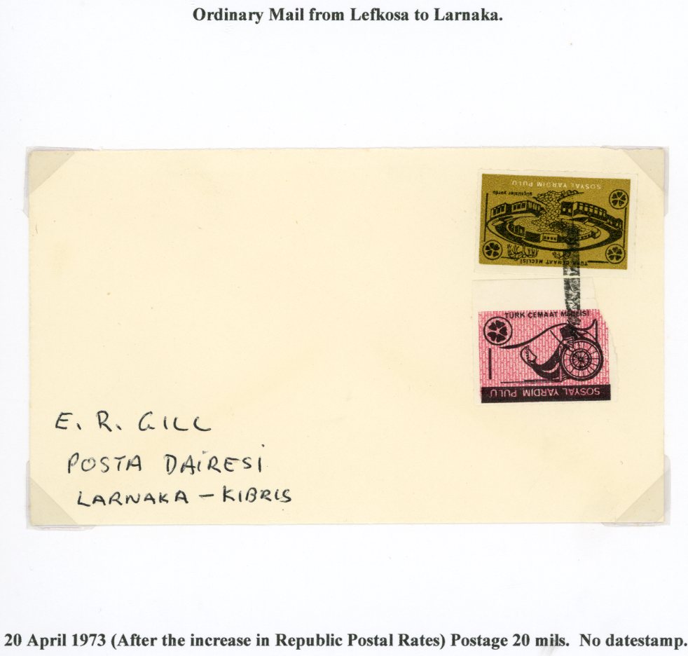 1973 Turkish Cyprus Nicosia to Larnaca Social Aid Cover