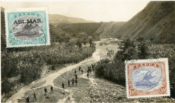Papua New Guinea Natives on Riverbed Aerial View 1930