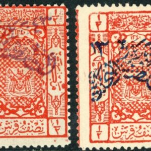 1925 Nejd occ Hejaz 1/2pi Blue and Violet Sg 19, a *