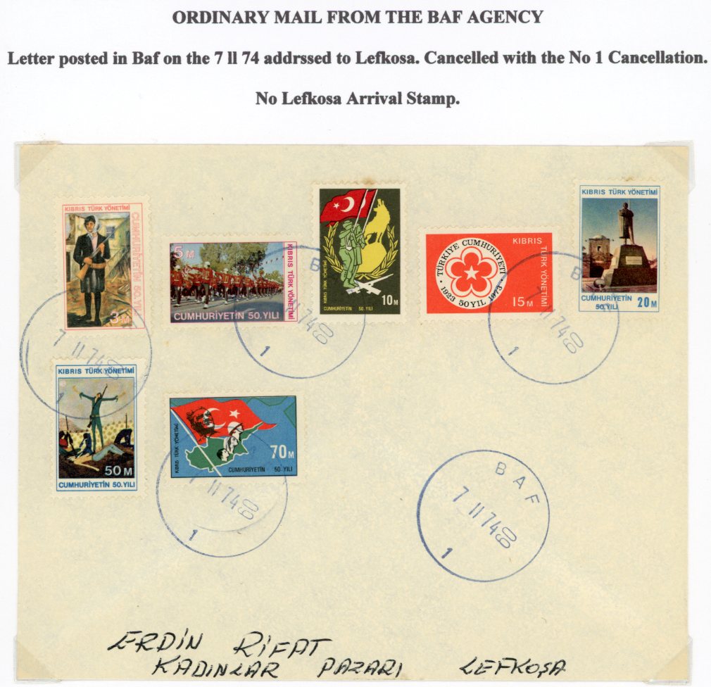 1974 Turkish Cyprus Baf to Lefkosa Nicosia