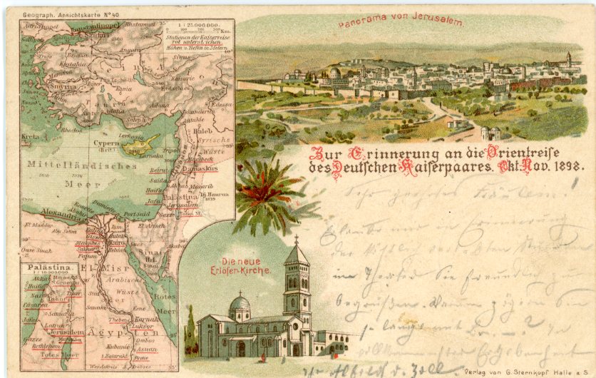 Palestine Ottoman Empire Map Jerusalem 1898 used in Germany ed Sternkopf