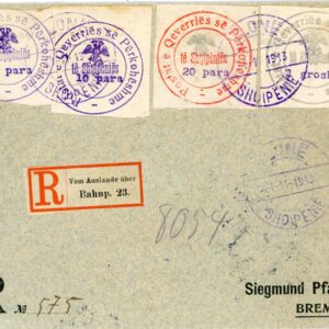 1913 Albania Vlore Registered Multi Frank to Bremen