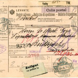 1913 Austrian Levant Vathy Samos Parcel Card to Hungary