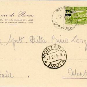 1939 Lebanon Bank Perfin Formular Card to Mortara