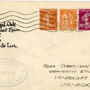 1937 Spain Civil War HMS Royal Oak Cover to Canada