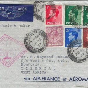 1937 Great Britain Air France Cover to Liberia