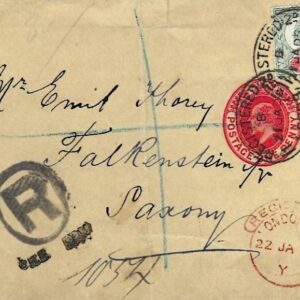 1905 Great Britain Registered Wrapper to Falkenstein