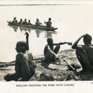 Sudan Shilluks Crossing River with Canoes ed Karakashian