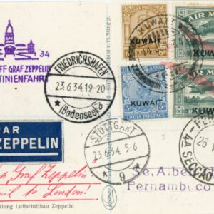 1934 Kuwait Zeppelin Argentina Flight postcard to Brazil