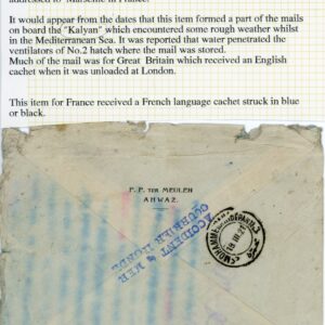 1921 Persia Bander Abbas Kalyan Steamer Disaster Mail to France