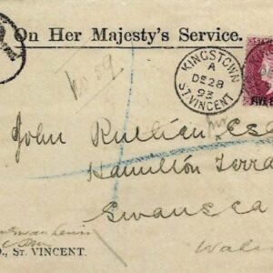 1893 St Vincent OHMS Registered Cover to Wales