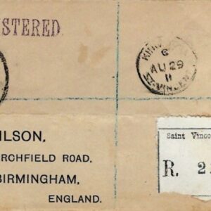 1911 St Vincent Registered Wilson Cover to Birmingham