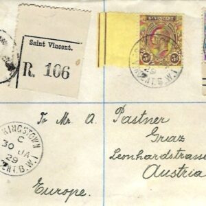 1929 St Vincent Registered Cover to Graz Austria