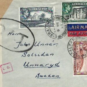1944 Gibraltar Censored Airmail OAT to Unnaryd Sweden