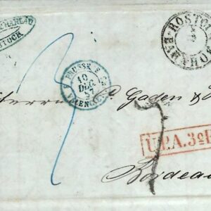 1857 Germany entire Rostock to Bordeaux bahnpost