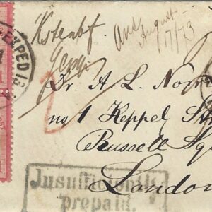 1873 Germany Insufficiently Prepaid to London with certificate