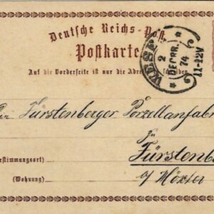 1874 Germany 1/2g Postal Stationery Card to Frustenberg
