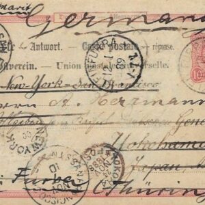 1888 Germany Kleinfurra 10pf Reply part Postal Card to Yokohama