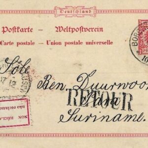 1895 Germany Borgholzhausen 10pf Postal Card RETOUR to Suriname
