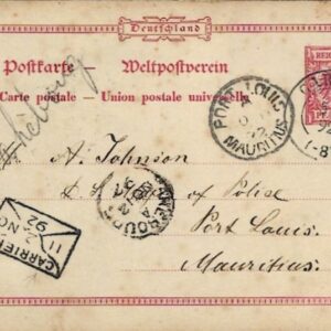 1892 Germany Garding 10pf Postal Card to Mauritius