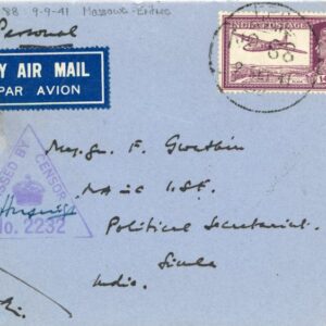 1941 Eritrea Massawa India FPO88 to Major General Gwatkin