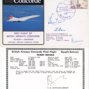 1979 Saudi Arabia Riyadh Bahrain Concorde cover signed