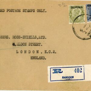 1937 Burma Rangoon Registered to London