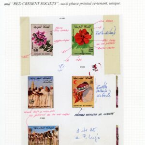 1985 Morocco Folk Arts Flowers Red Crescent progressive proofs