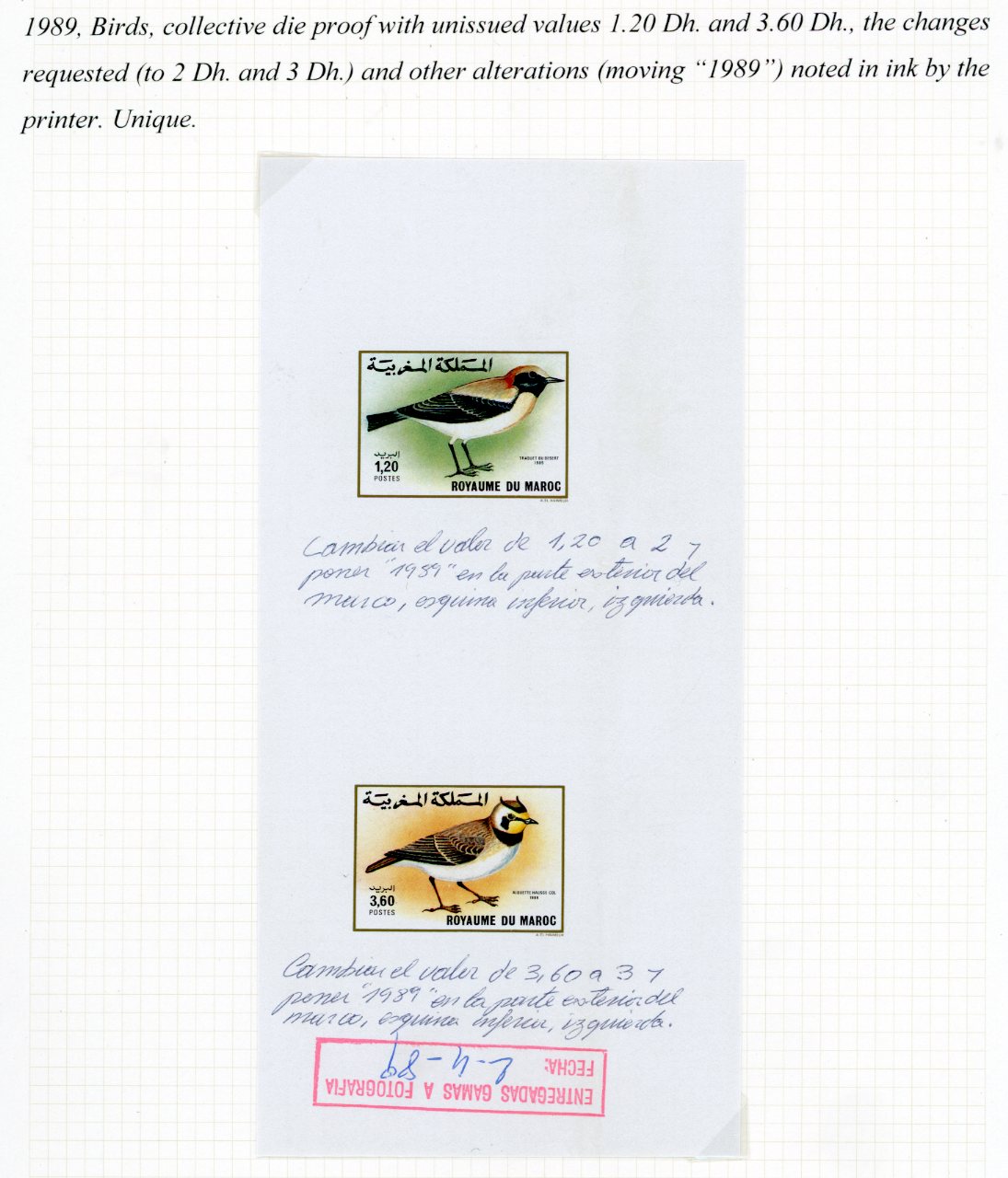 1989 Morocco Birds Unissued Values Die Proof
