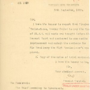 1920 Cyprus Famagusta Under Martial Law Marshal Court document