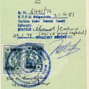 1981 Turkish Cyprus Passport Visa with two TCM 5tl on 500m