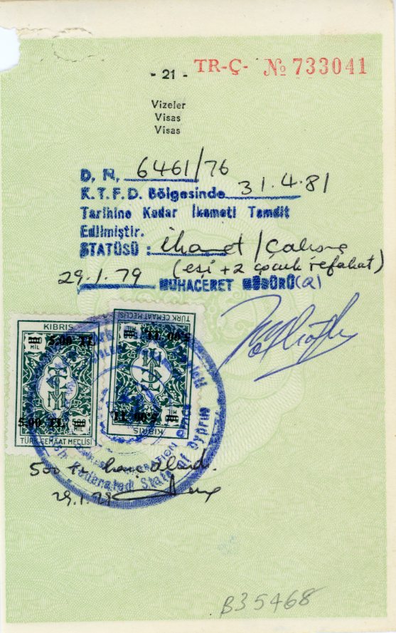 1981 Turkish Cyprus Passport Visa with two TCM 5tl on 500m