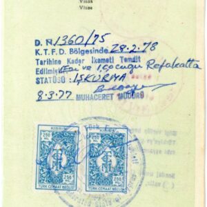 1978 Turkish Cyprus Passport Visa with two TCM 250m