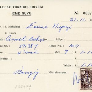 1973 Turkish Cyprus Lefke Municipality Water Bill with TCM 10m