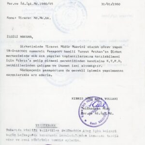 1980 Turkish Cyprus Airlines petition with TCM 250m and KTFD 10tl