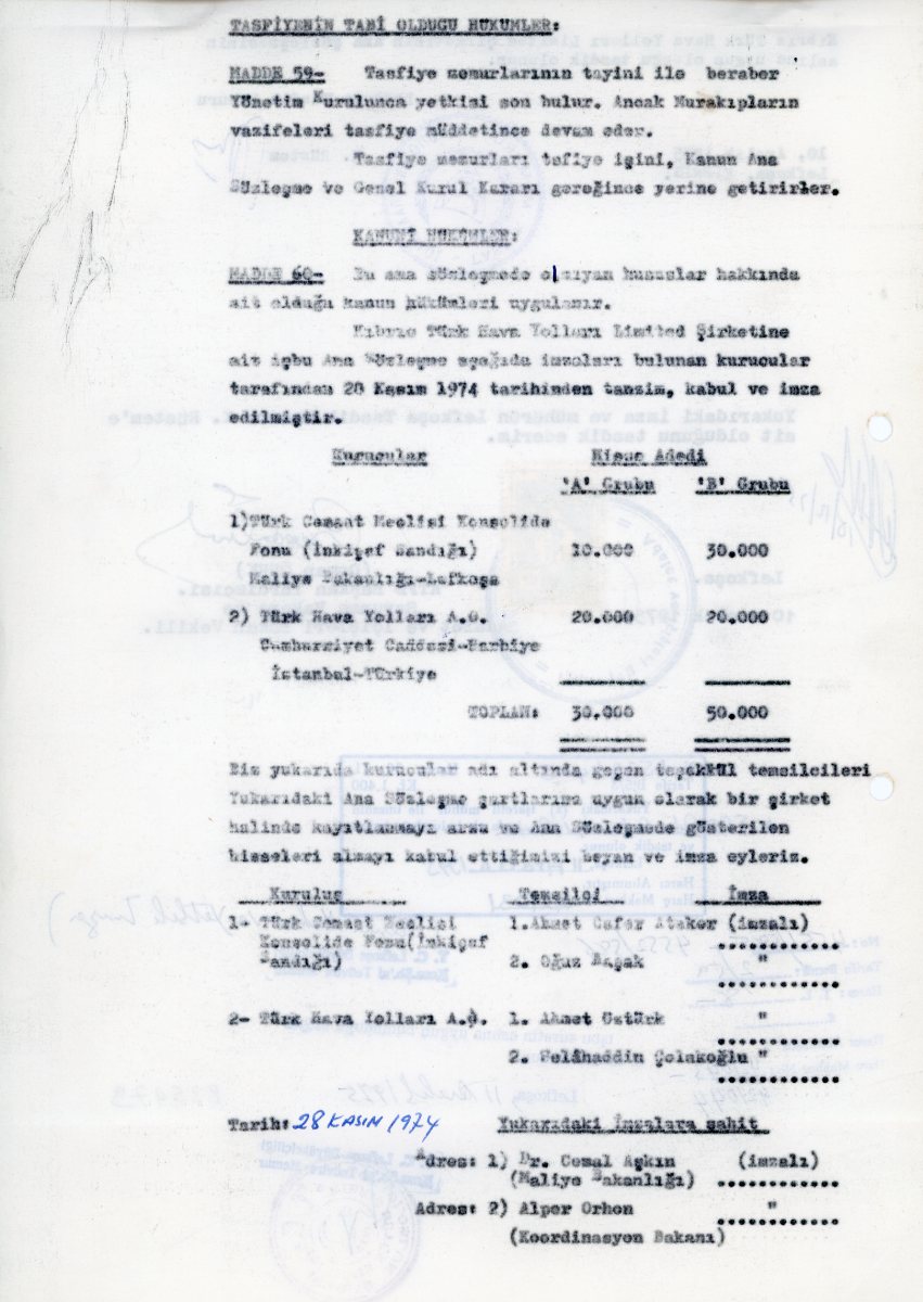 1975 Turkish Cyprus Airlines confirmation letter with TCM 250m - Image 2
